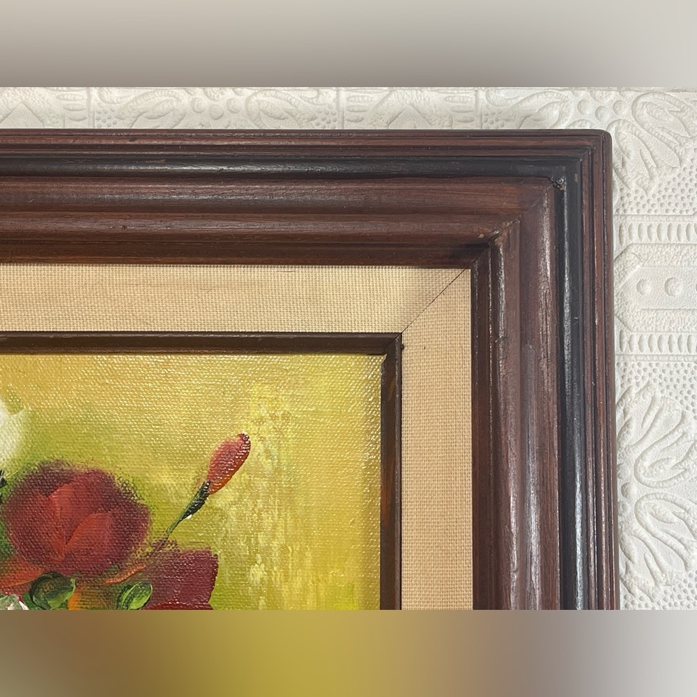 VINTAGE SIGNED B. REAGAN OIL ON CANVAS ROSES FLOWERS PAINTING 8"X10" FRAMED - Picture 8 of 13
